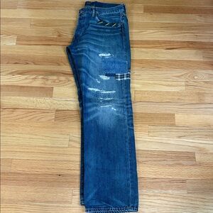 Polo Ralph Lauren Distressed Blue Jeans with Plaid Patch